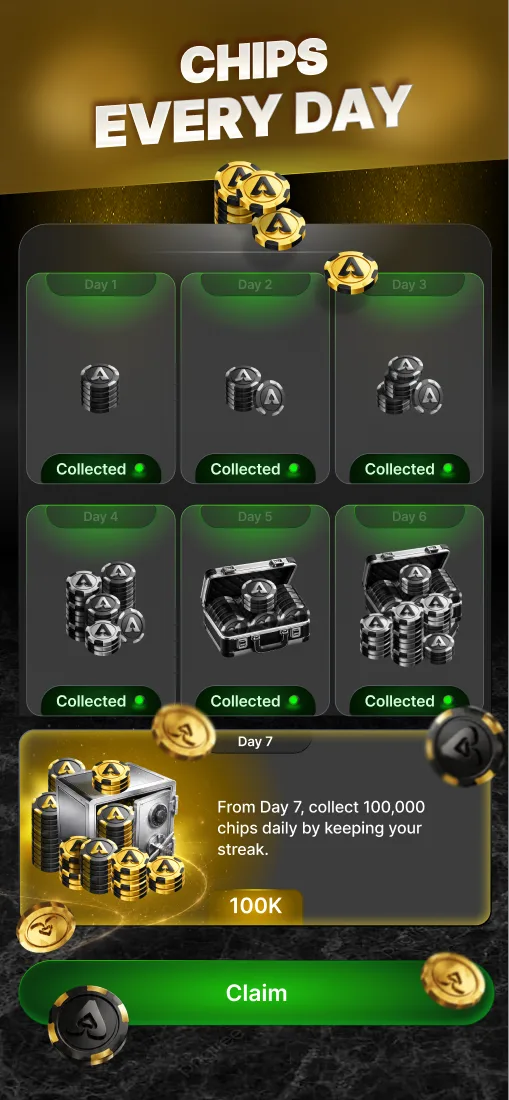 Daily bonus calendar with a 7-day streak